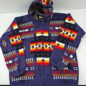 CAMPTEX Wool Sweater Aztec western full zip womens Large purple‎ 4853 Navajo